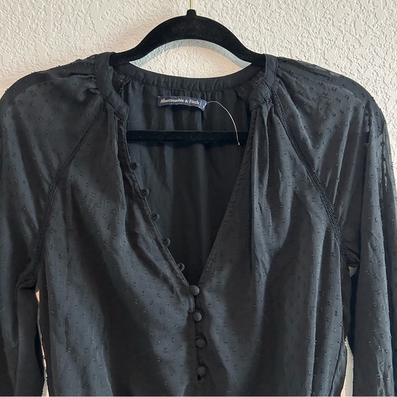Abercrombie & Fitch Black Long sleeve Clip dot Bodysuit Small Swiss Dot Sheer - Picture 4 of 12